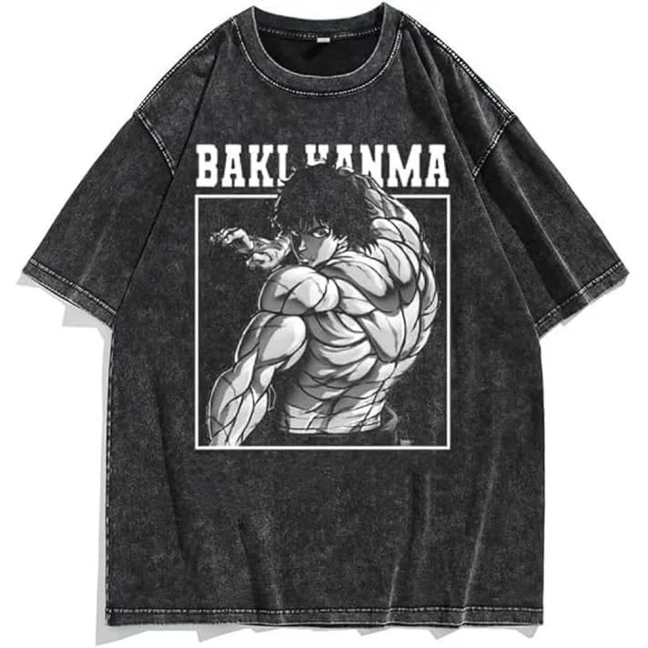 Other Baki Hanma Graphic T-Shirt Black Casual Top Black - 1