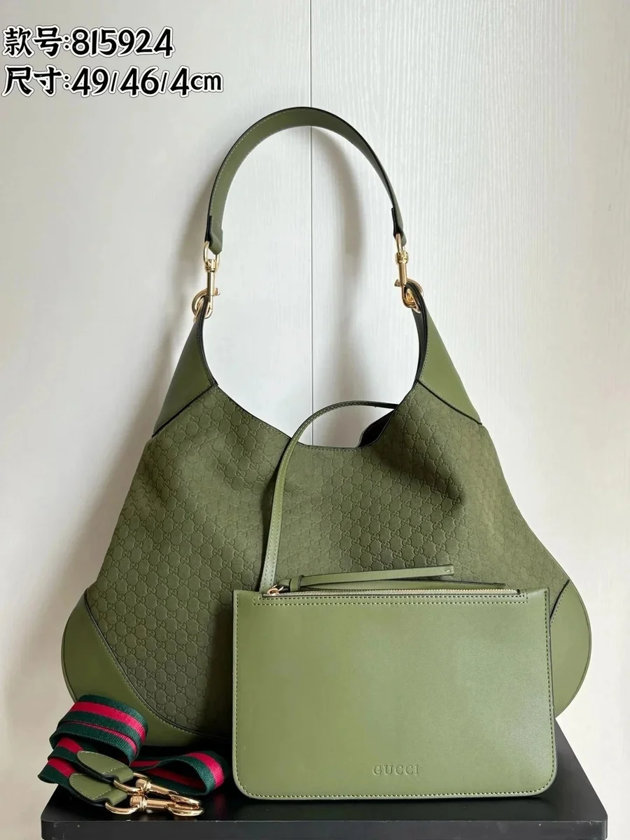 Gucci Gucci GG Marmont Olive Green Hobo Bag with Pouch Green - 1