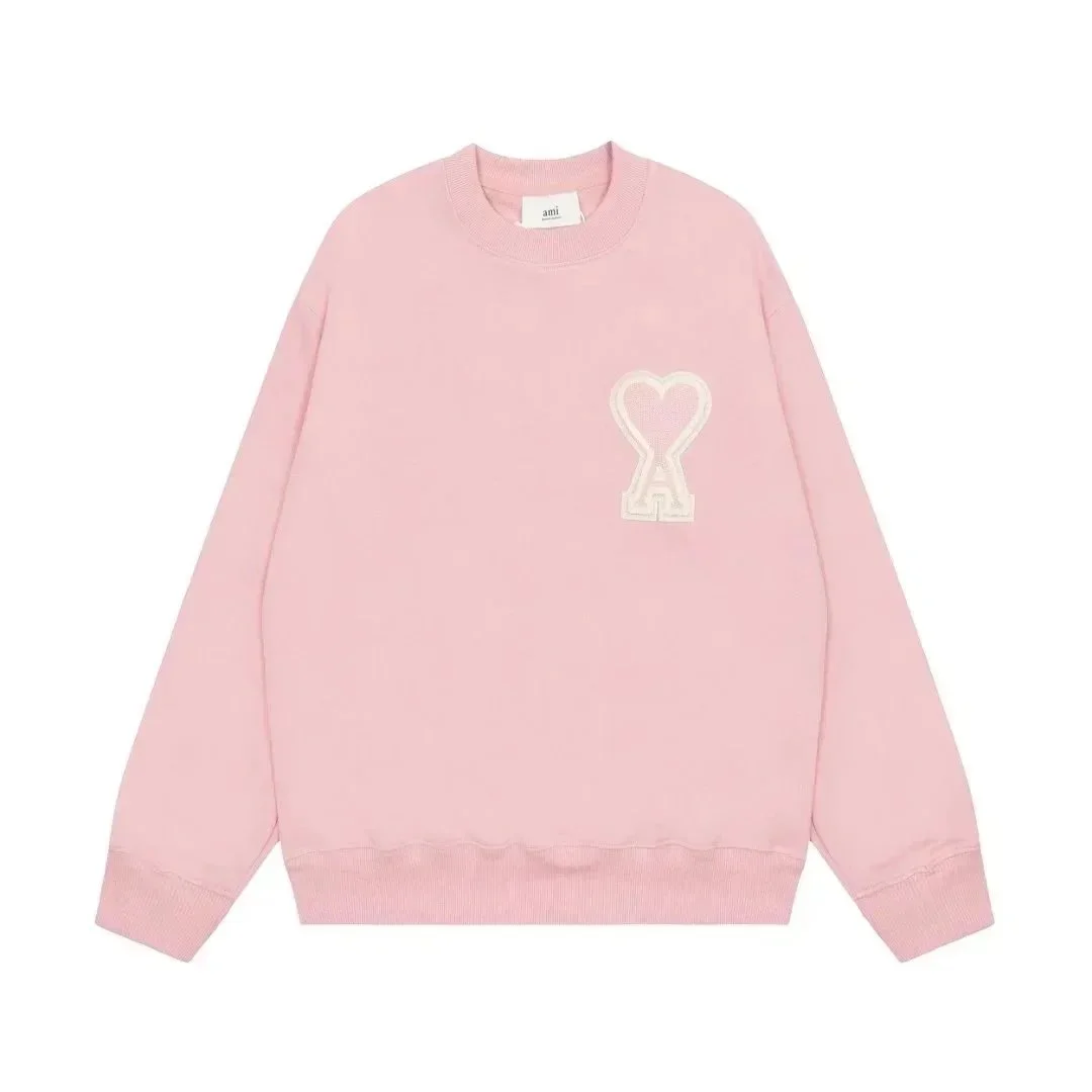Ami Paris Ami Pink Heart Patch Crewneck Sweatshirt Pink - 1