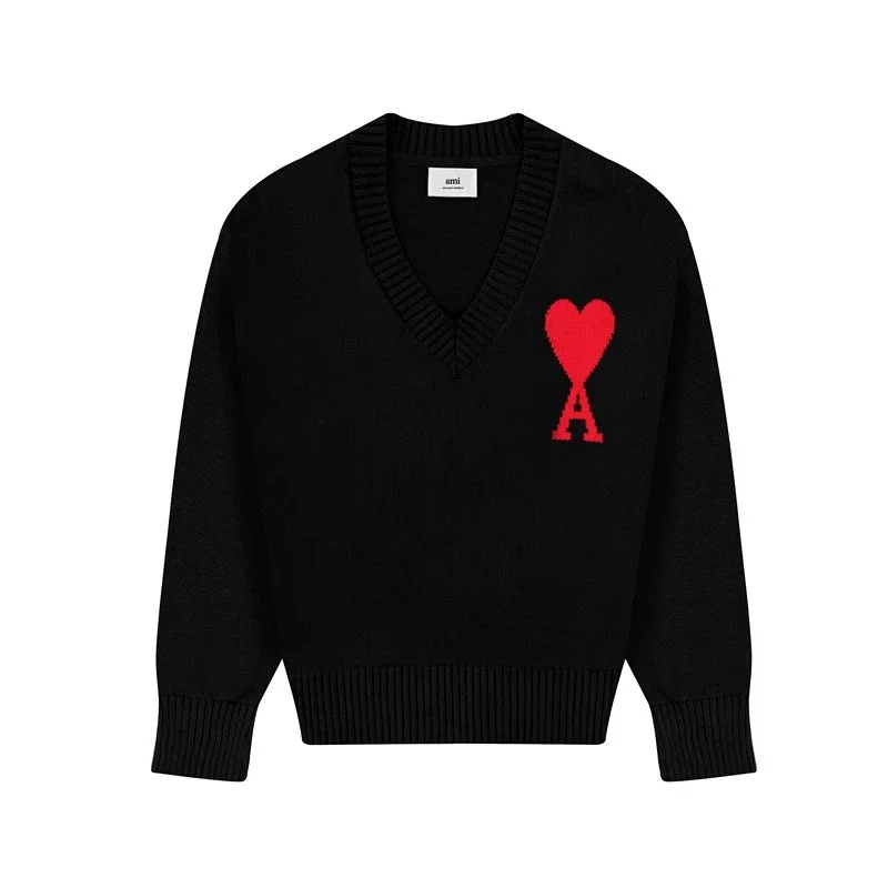 Ami Paris AMI Ami de Coeur Black V-Neck Sweater Black