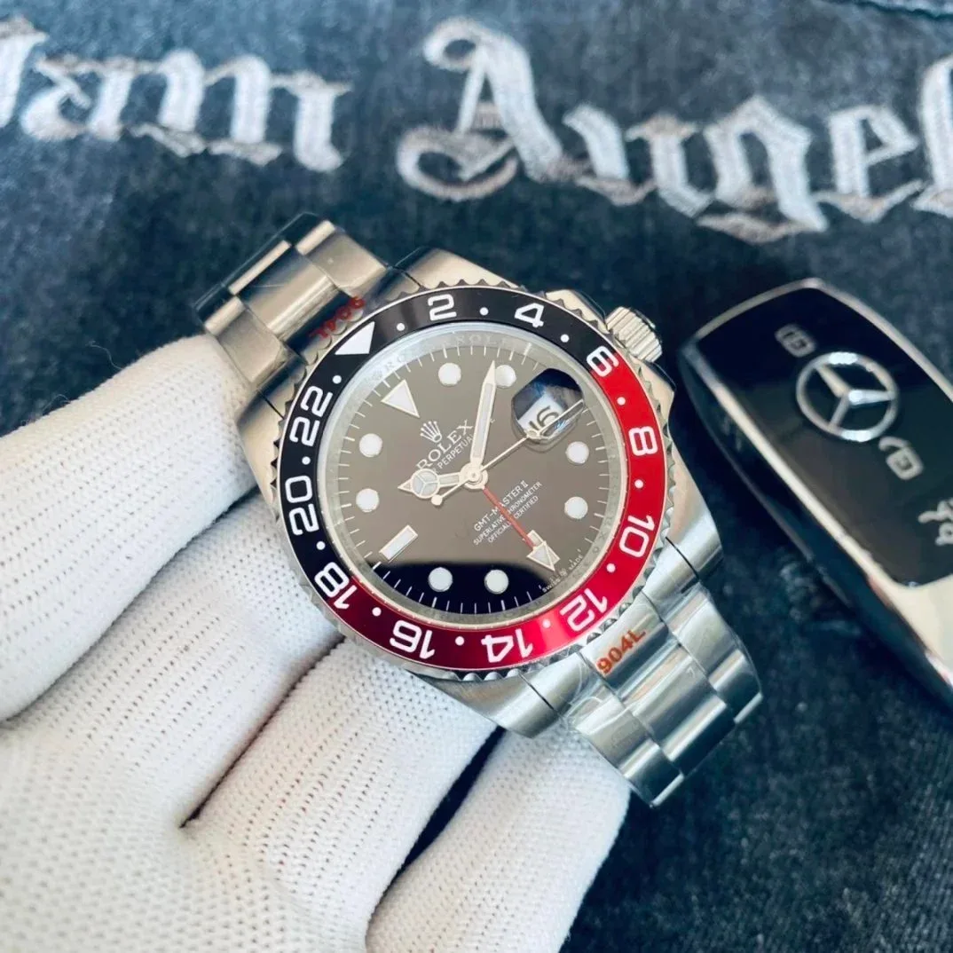 Rolex Rolex GMT-Master II Silver Case Black Dial Red/Black Bezel Watch Silver - 1