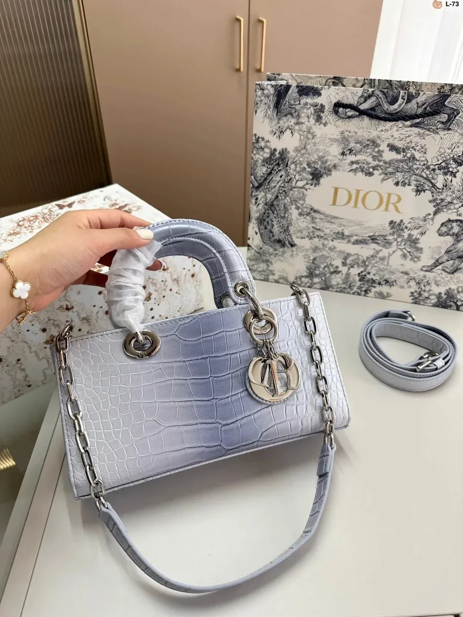 Dior Dior Lady Dior Light Blue Croc Embossed Bag Blue - 1