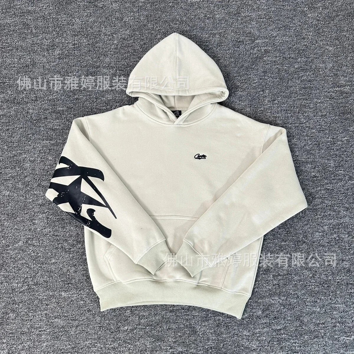 Other Unisex Beige Hoodie with Black Graphic Print Beige - 1