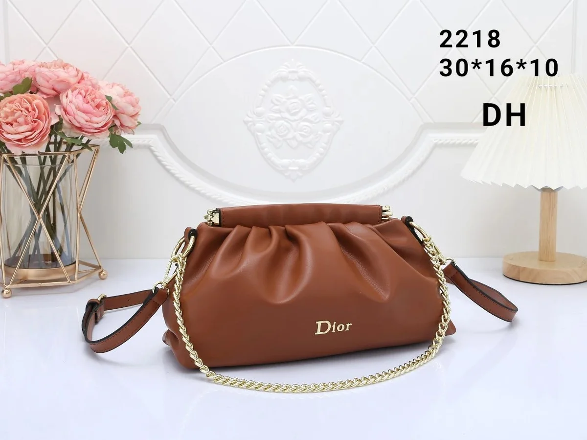 Dior Dior Brown Leather Shoulder Bag with Gold Chain Brown - 1