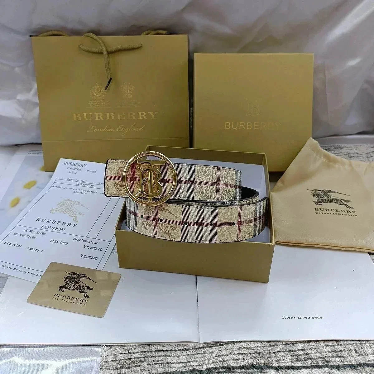 Burberry Burberry Vintage Check Beige/Red Check Belt Beige - 1