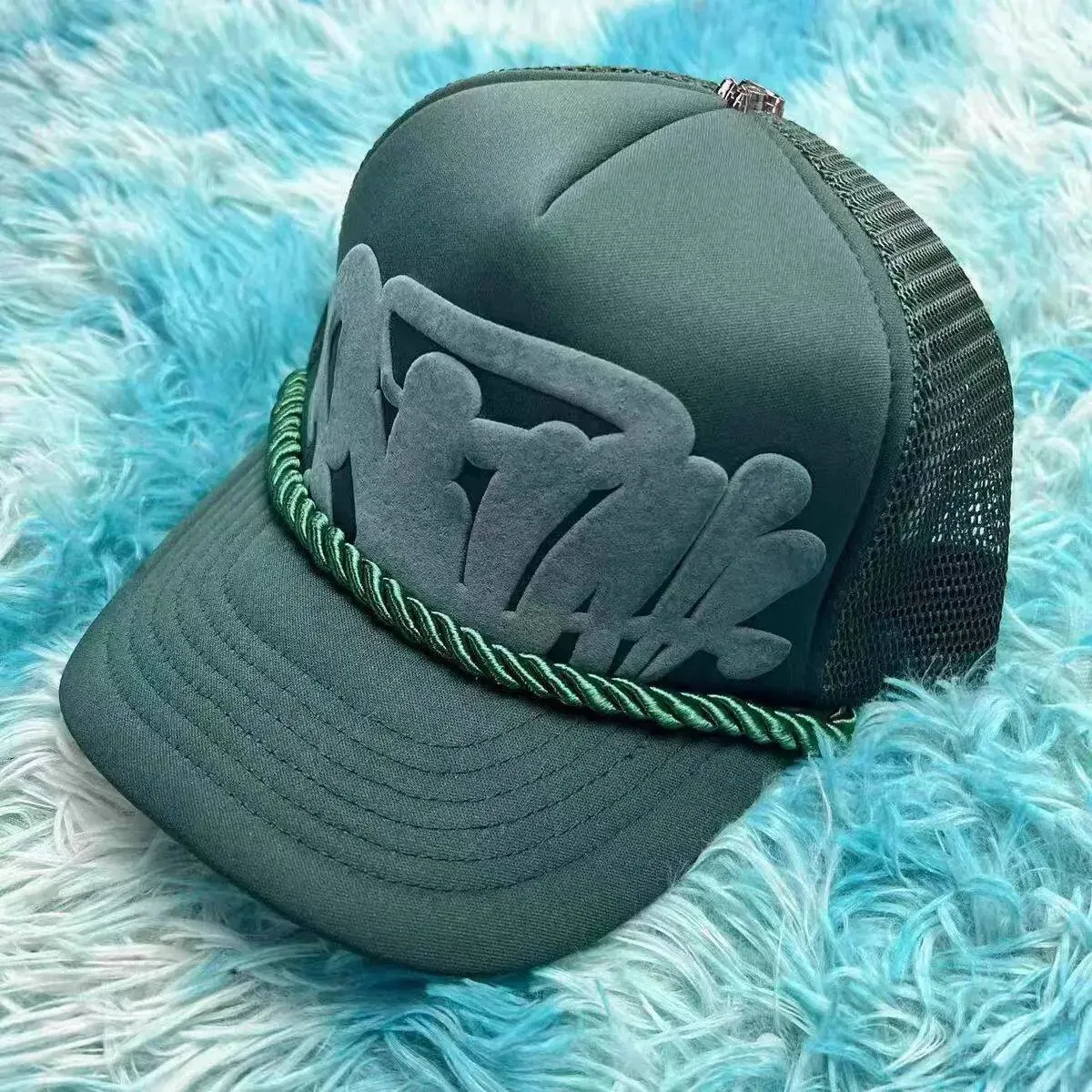 Other Trucker Hat with Rope Detail in Sponge Cord Olive Green Green - 1