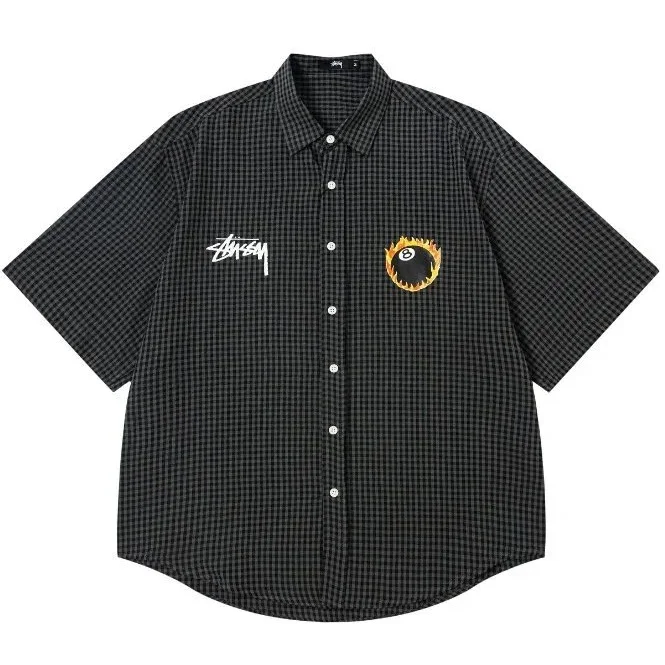Stussy Stüssy 8 Ball Black Check Short Sleeve Shirt Black
