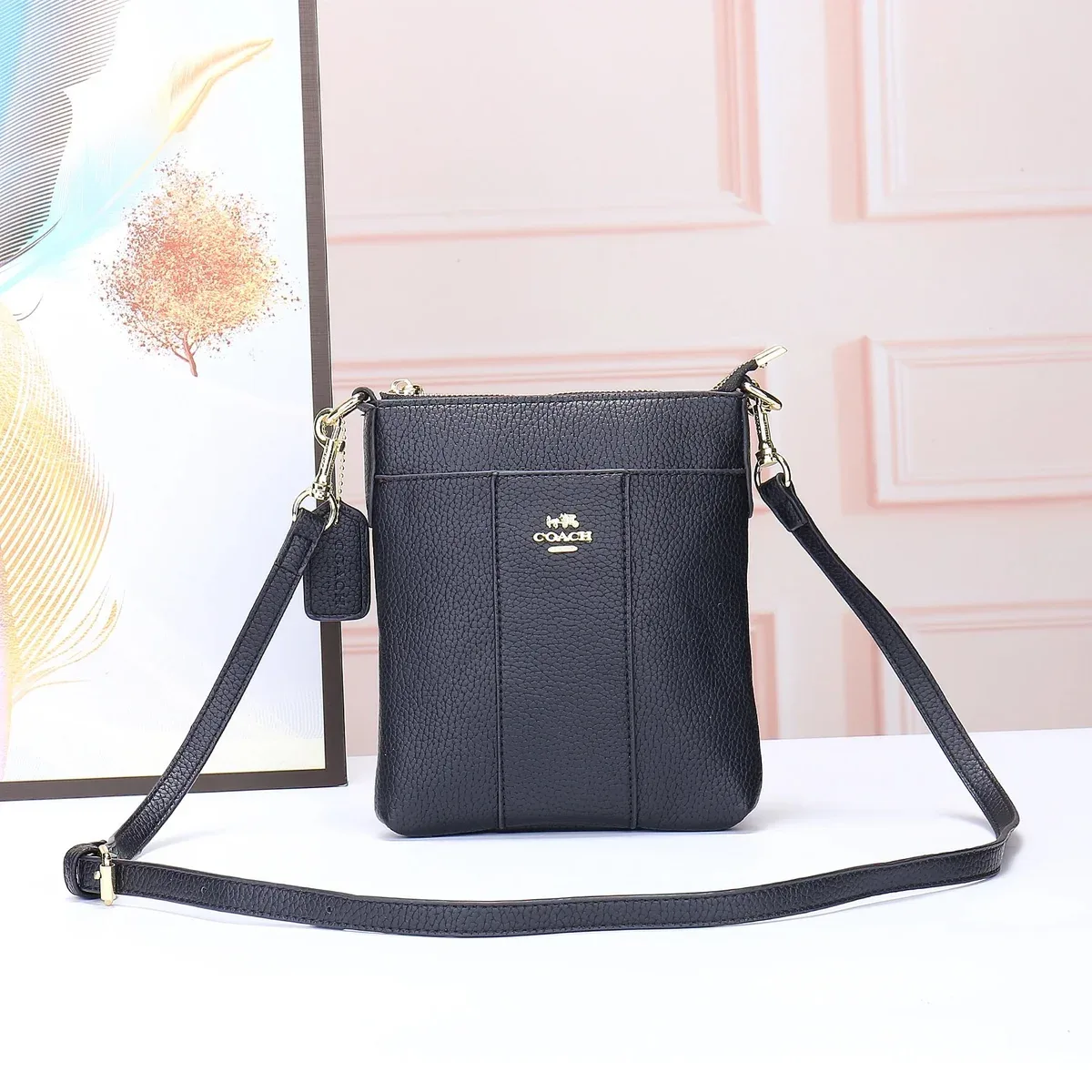 Coach Coach Pebble Grain Leather Crossbody Bag Black Black - 1
