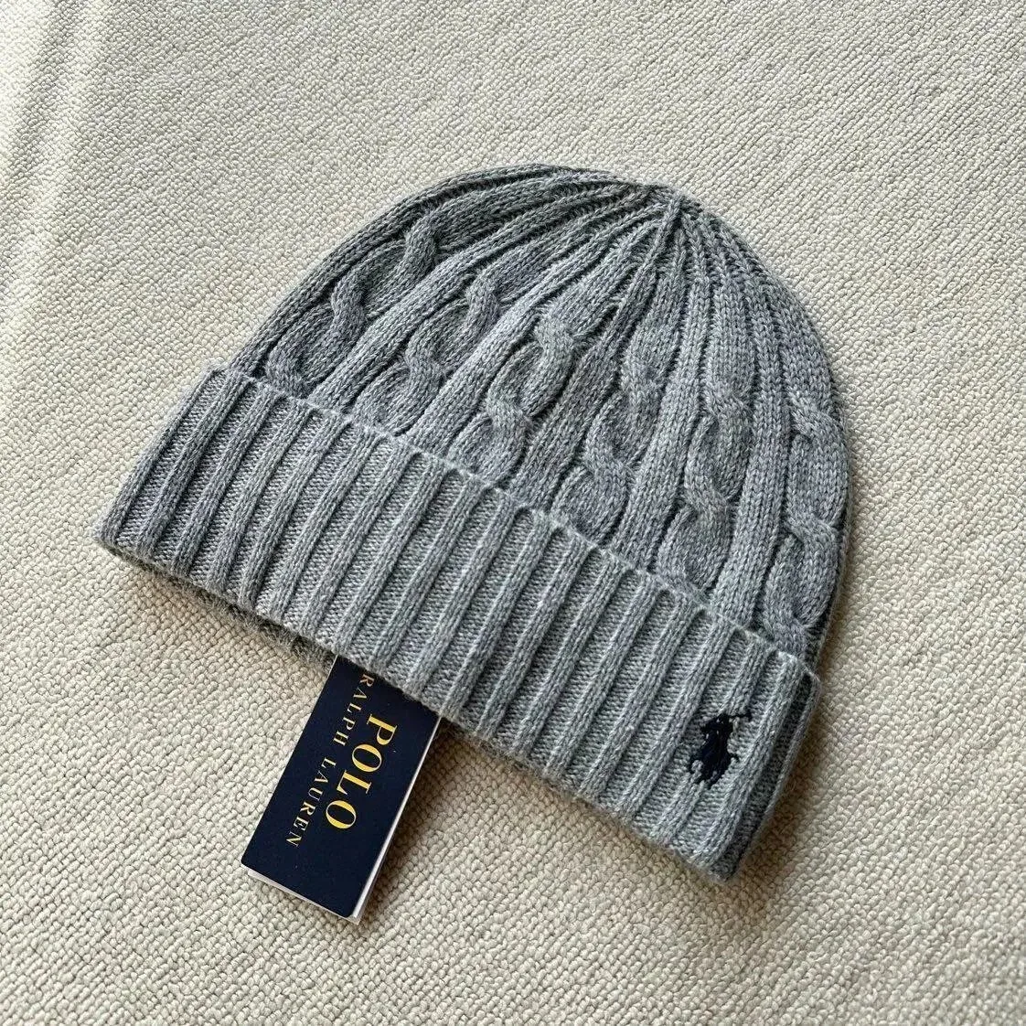 Polo Ralph Lauren Polo Ralph Lauren Cable Knit Beanie Grey Headwear Grey - 1
