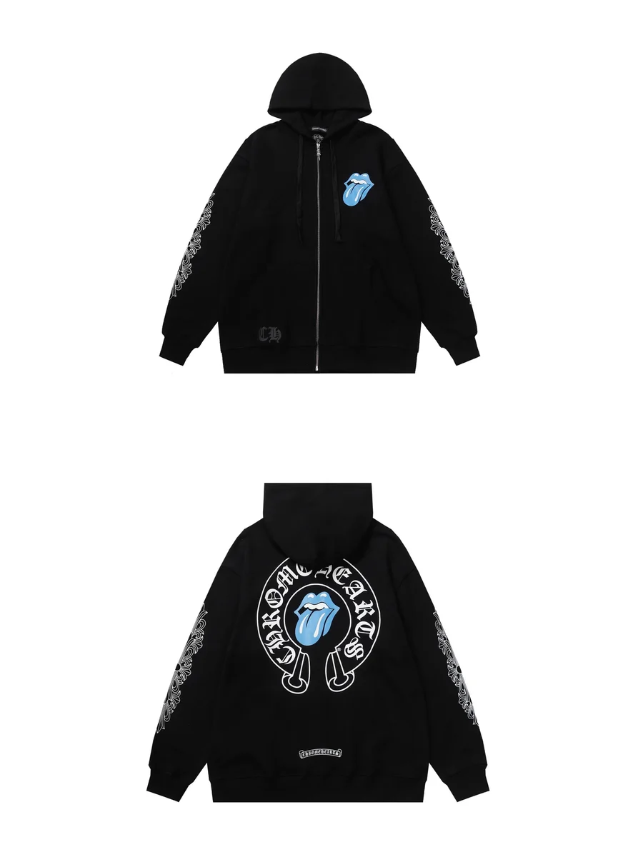 Chrome Hearts Chrome Hearts Rolling Stones Tongue Zip-Up Hoodie Black Black - 1