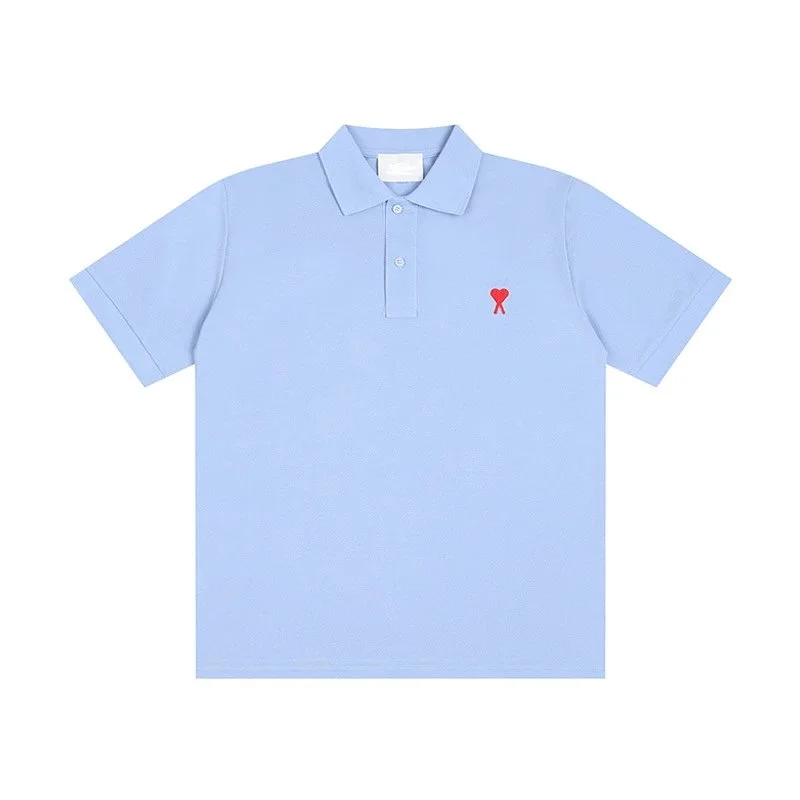 Amiri Amiri Sky Blue Polo Shirt with Red Heart Logo Blue - 1