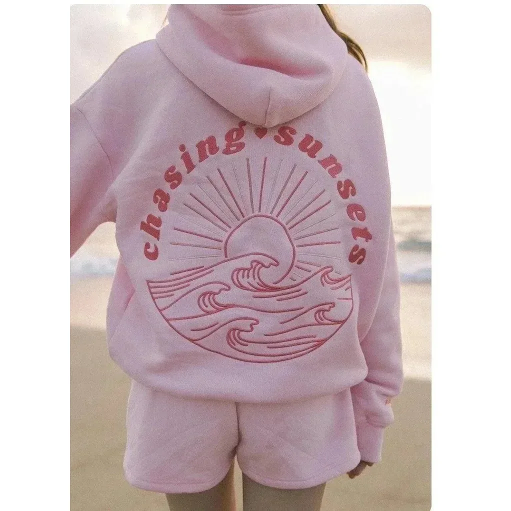 Other Pink Chasing Sunsets Hoodie & Shorts Set Pink - 1