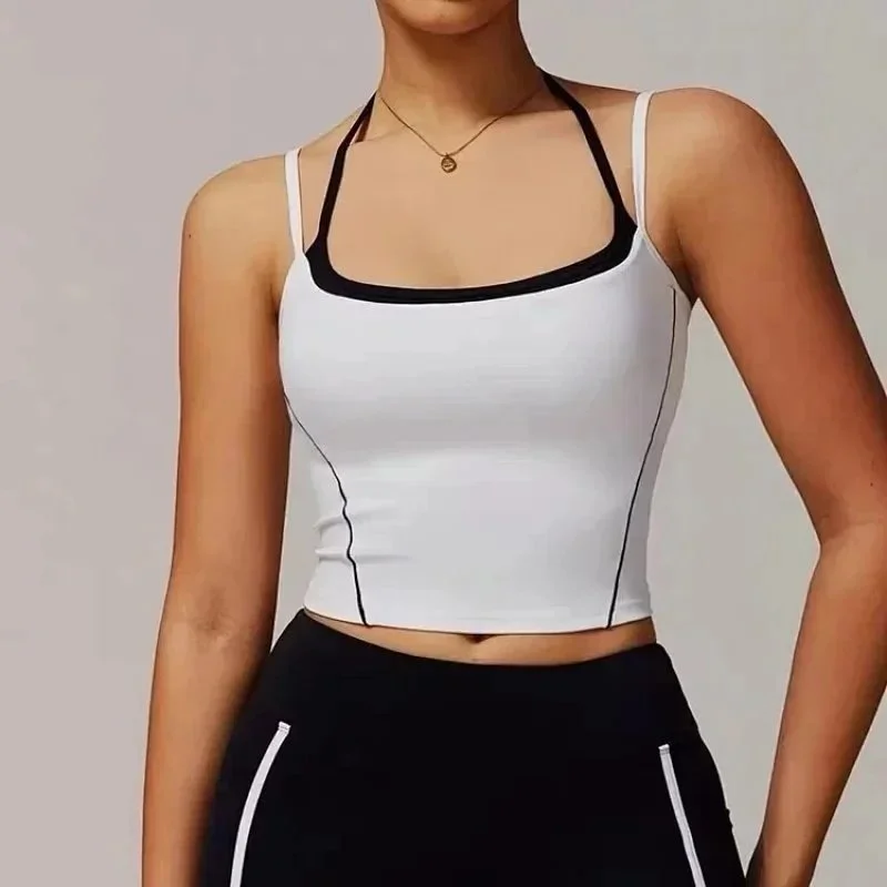 Other White Backless Crop Top with Black Trim White - 1