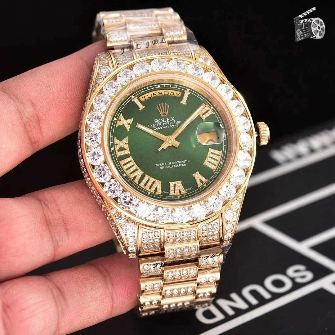 Rolex Rolex Day-Date Green Dial Diamond Bezel Watch Gold