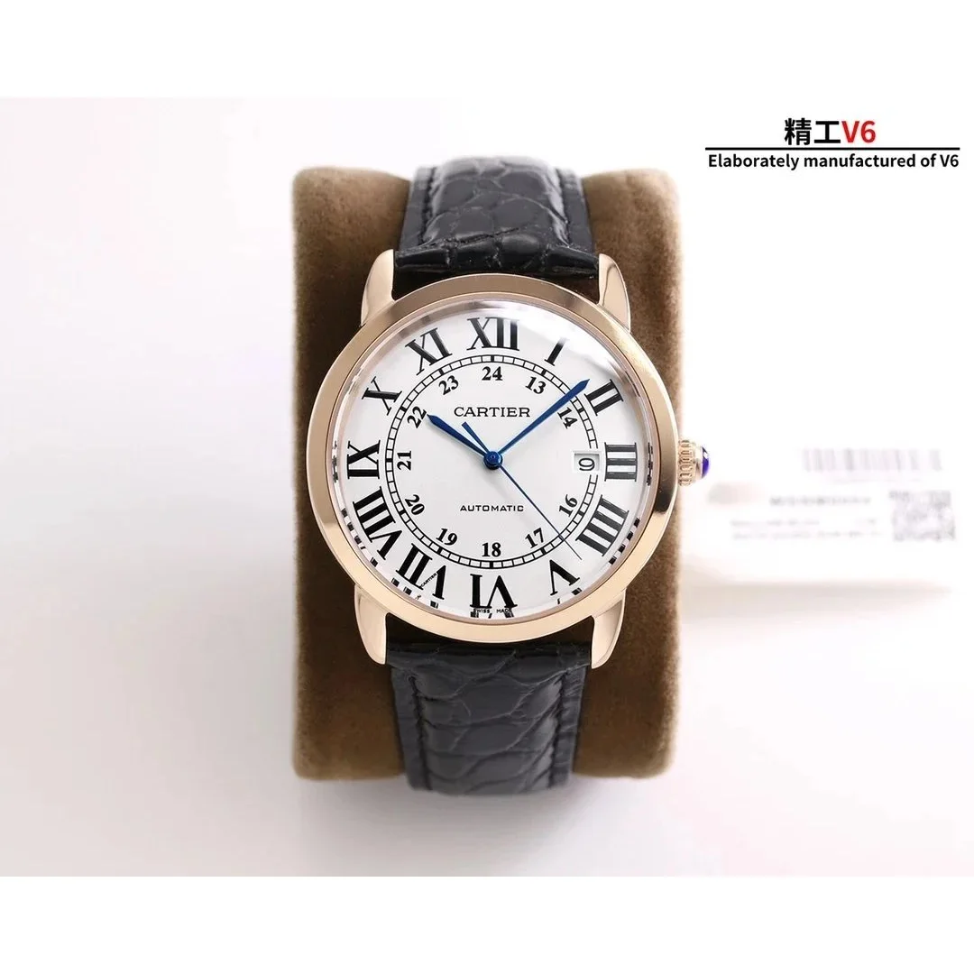 Cartier Cartier Ronde de Cartier White Dial Rose Gold Black Strap Watch White