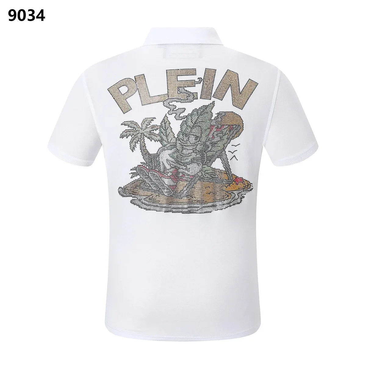 Philipp Plein Plein White '9034' Polo Shirt with Crystal Embroidery White - 1