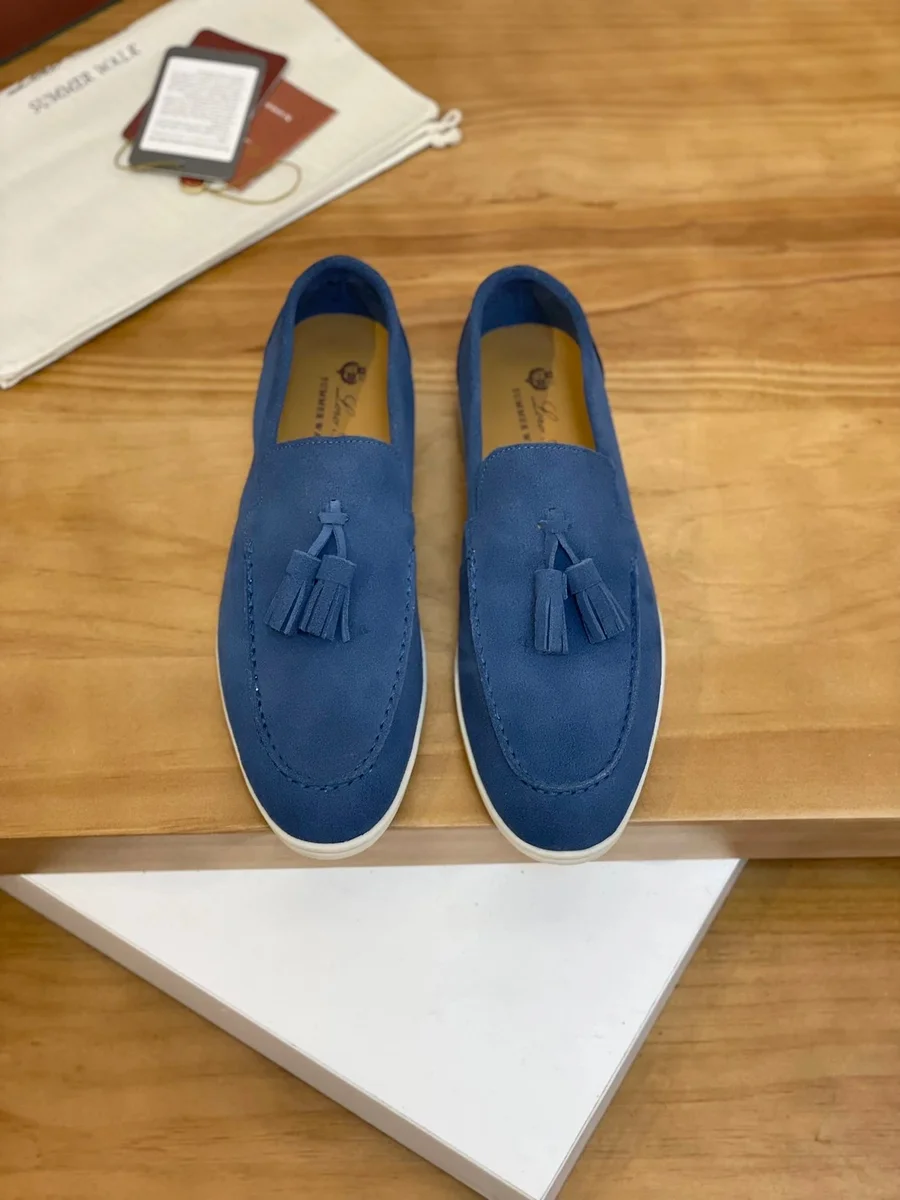 Other Blue Suede Tassel Loafers Men's Shoes Blue - 1