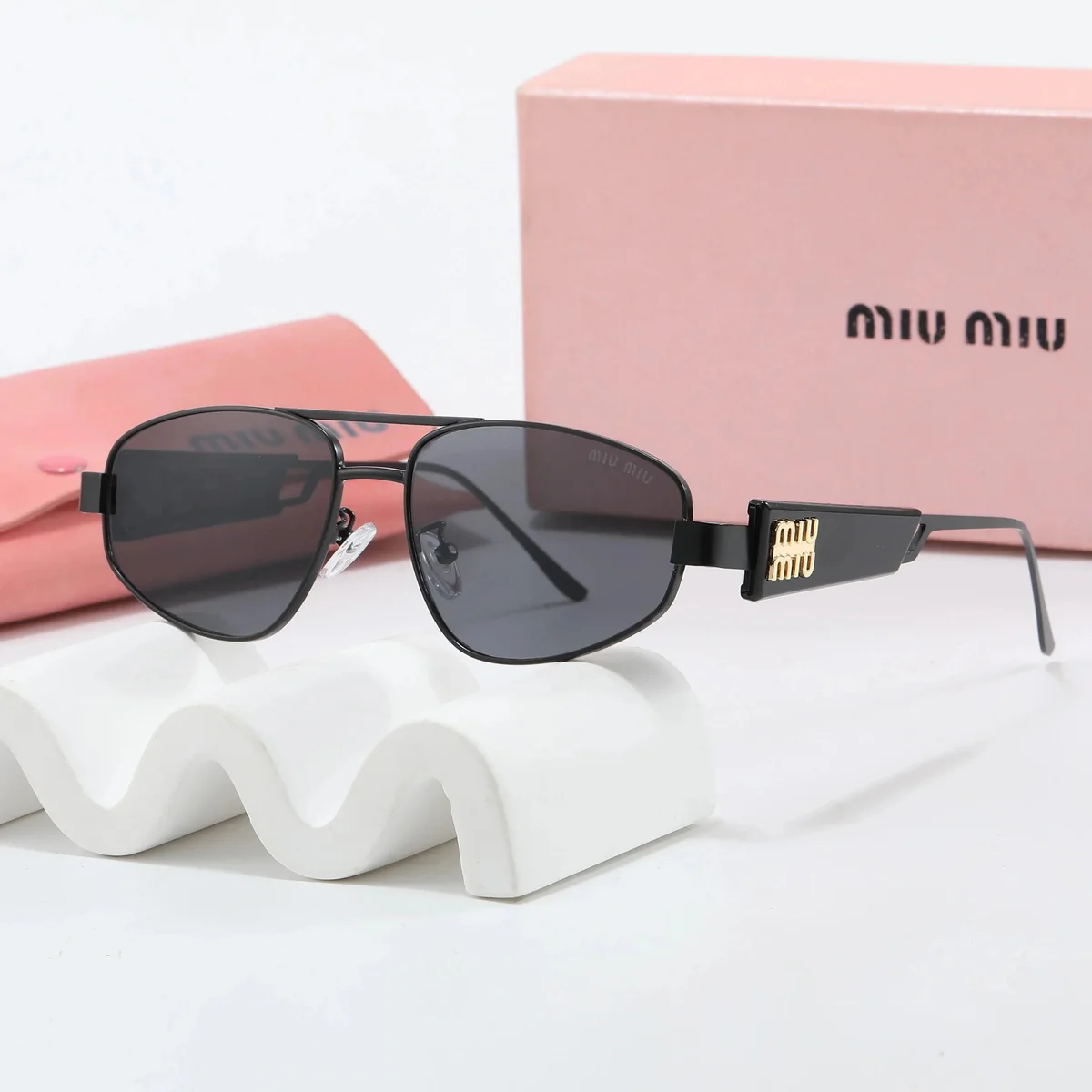 Miu Miu Miu Miu Black Gold Logo Sunglasses Black - 1