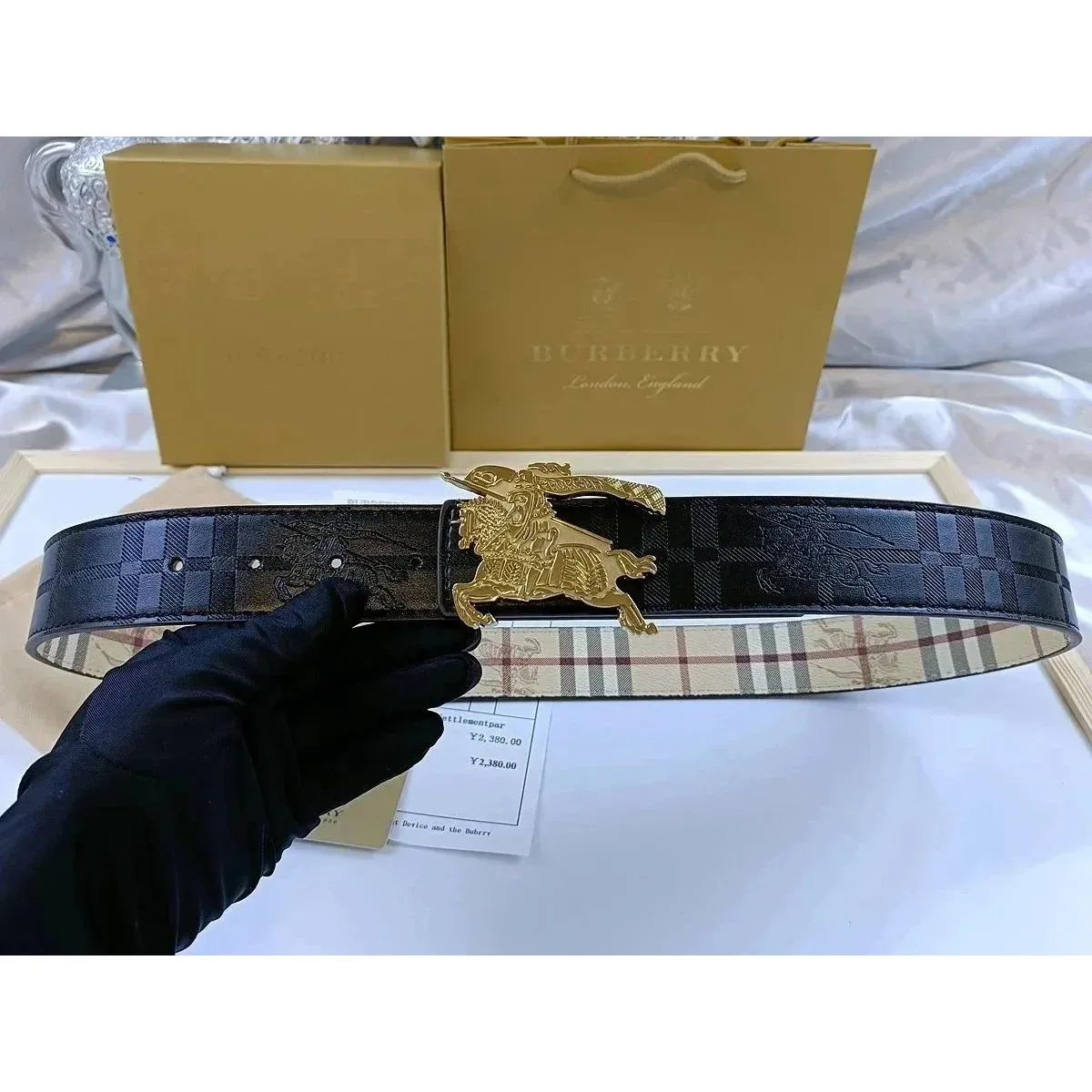 Burberry Burberry Vintage Check Black/Beige Check Belt Black