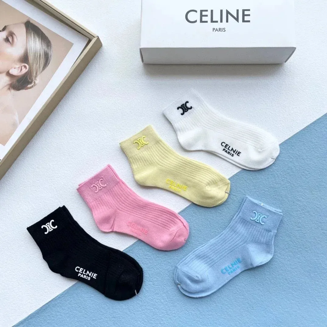 Celine Celine XC Logo Cotton Socks in Black, Pink, Yellow, Blue, White Black - 1