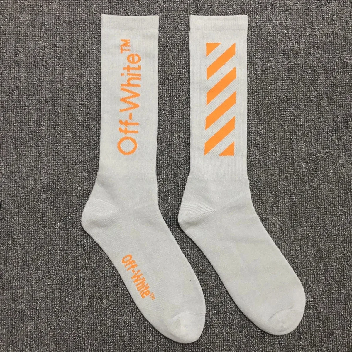 Off-White Off-White White & Orange Striped Socks White - 1