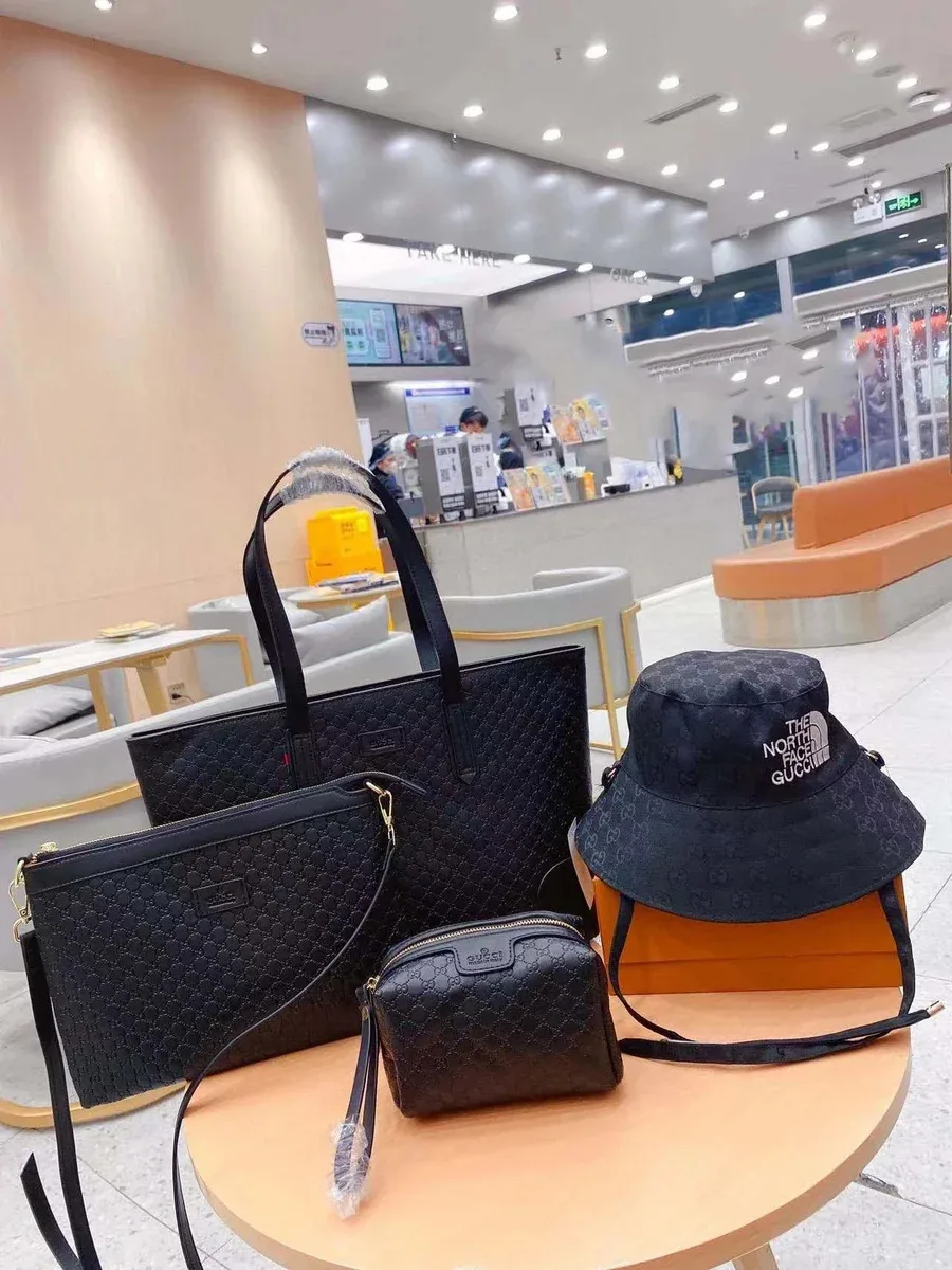 Gucci Gucci GG Marmont Black Leather Tote & Accessories Set Black - 1
