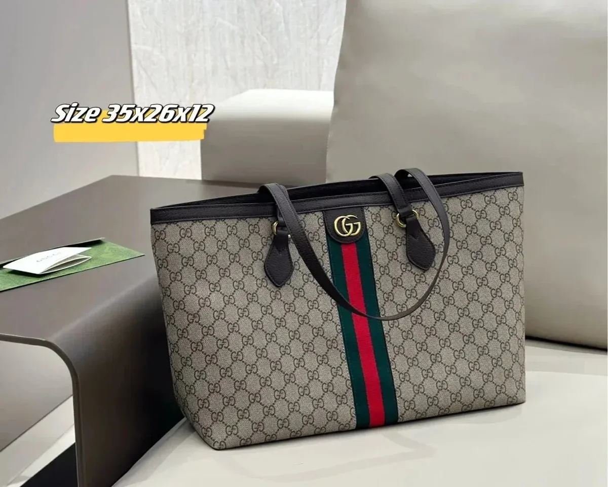 Gucci Gucci GG Supreme Tote Beige/Red Black Bag Beige - 1