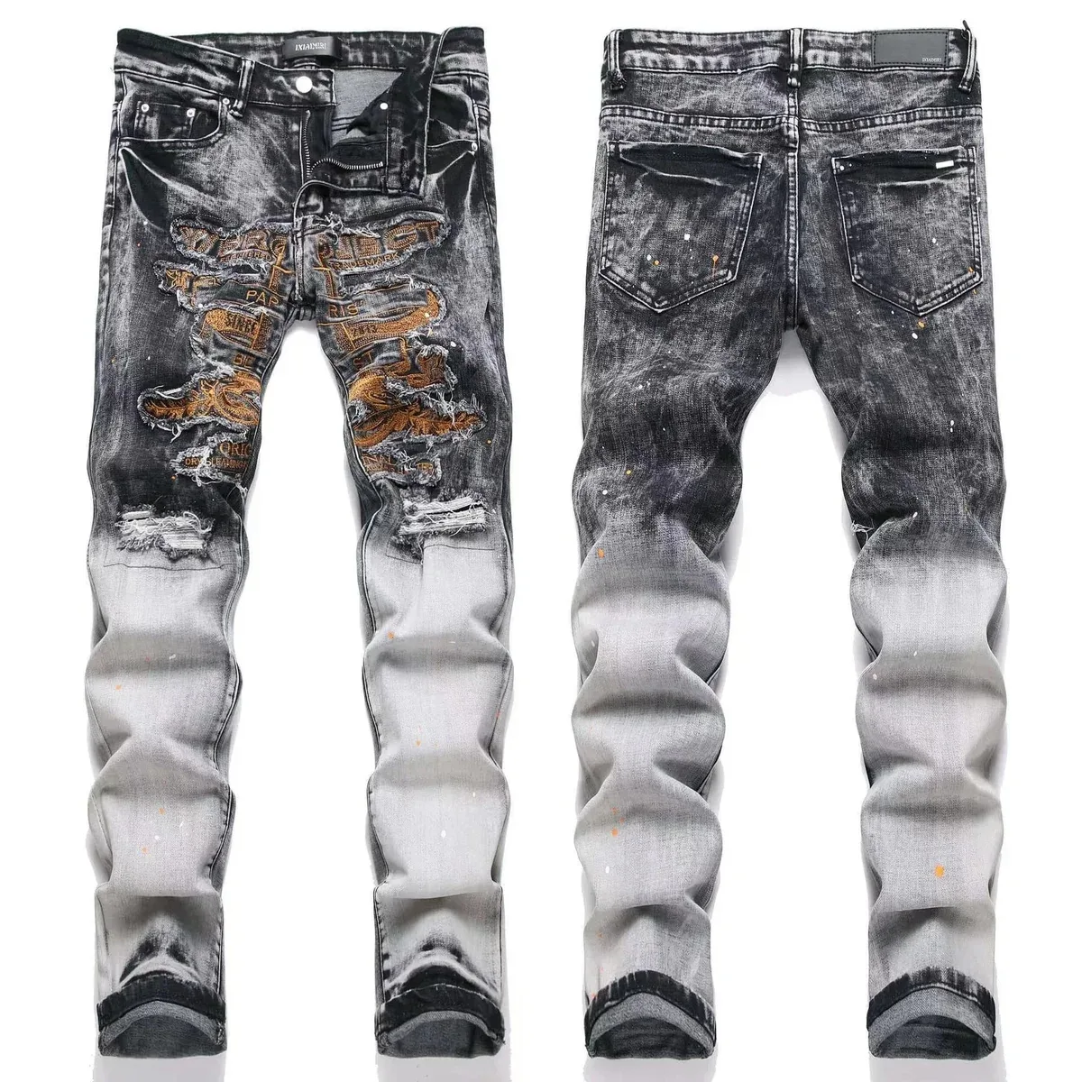 Other Distressed Painted Jeans Grey Fade Denim Grey - 1