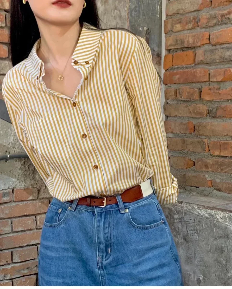 Other Striped Button-Up Shirt in Yellow/White Yellow - 1