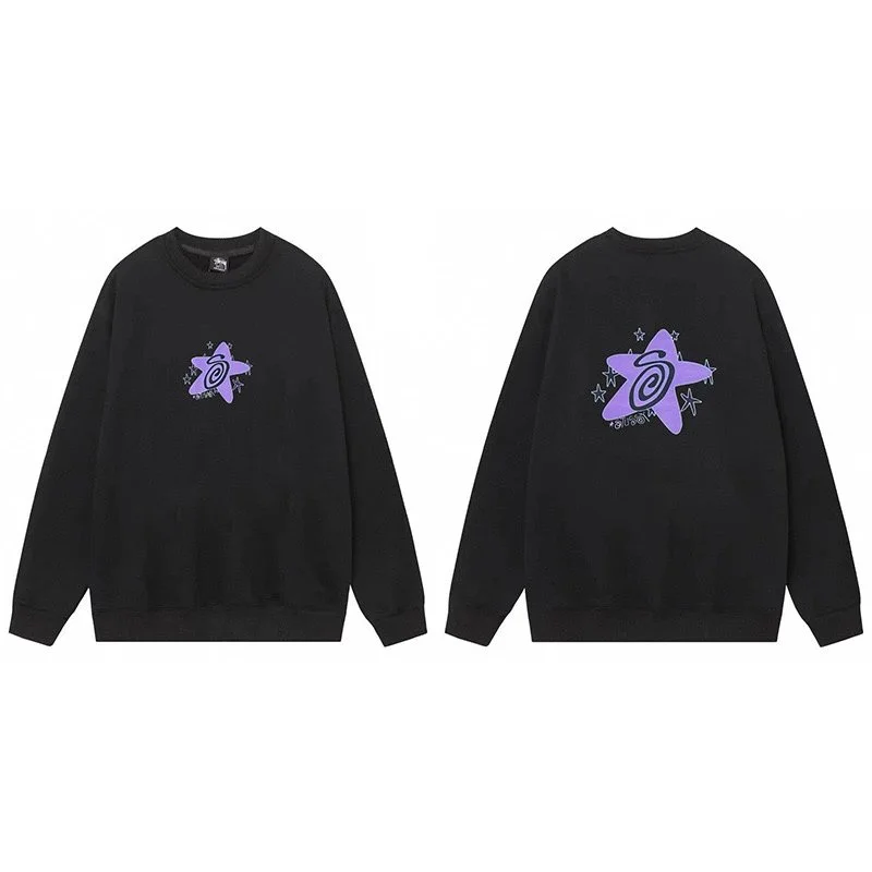 Other Black Purple Star Print Crewneck Sweatshirt Black - 1