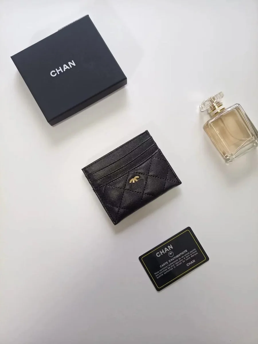Chanel Chanel Black Caviar Card Holder Gold CC Black