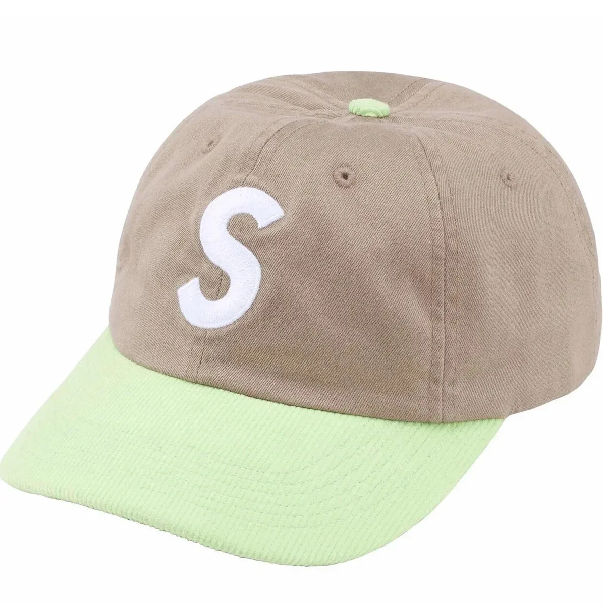 Supreme Supreme S Logo Corduroy Cap Beige/Lime Green Beige - 1
