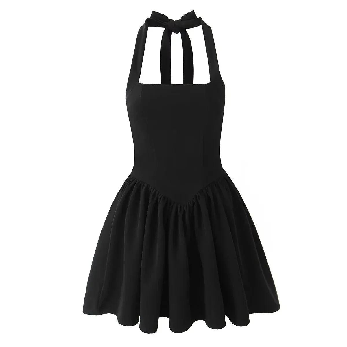 Other Black Halter Mini Dress with Bow Detail Black - 1