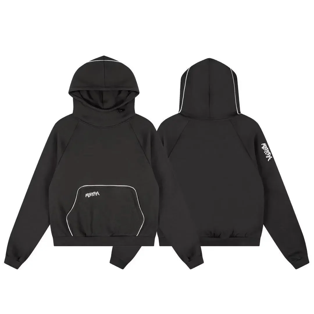 Other Black Hoodie with White Embroidery Streetwear Black - 1