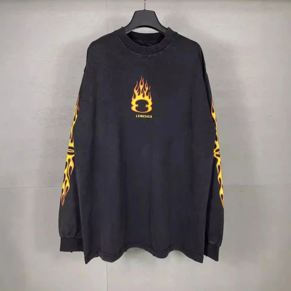 Balenciaga Balenciaga Washed Black Flame Print T-Shirt Black