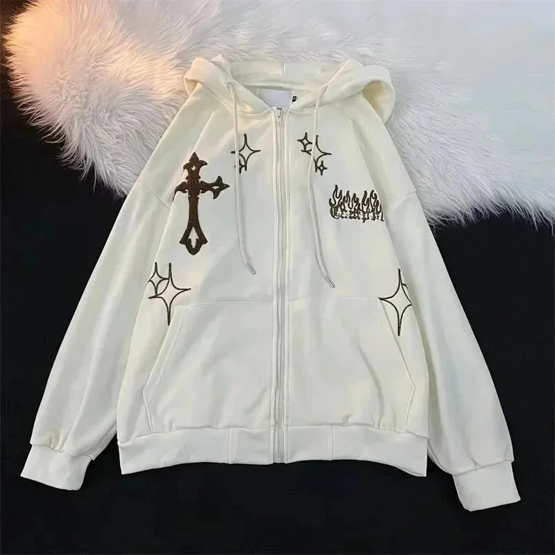 Other Off-White Inspired Hoodie with Embroidered Cross & Flames White - 1