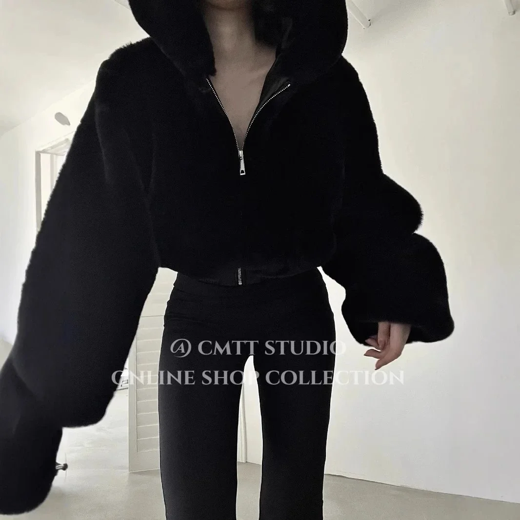 Other Black Faux Fur Hooded Coat Black - 1