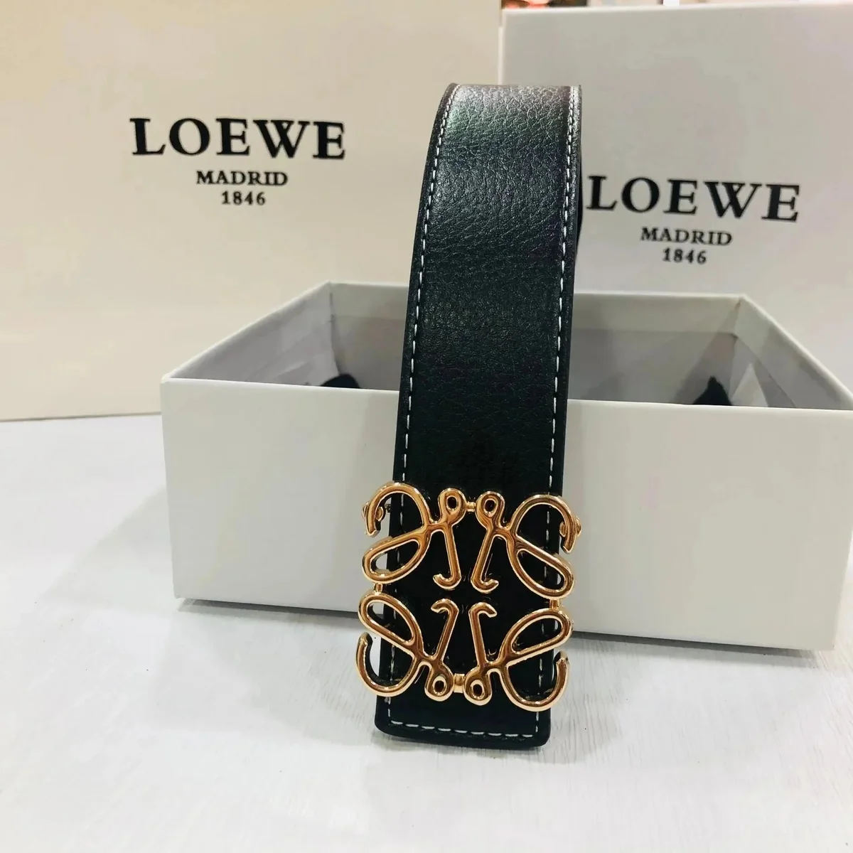 Loewe Loewe Anagram Black Gold Buckle Belt Black