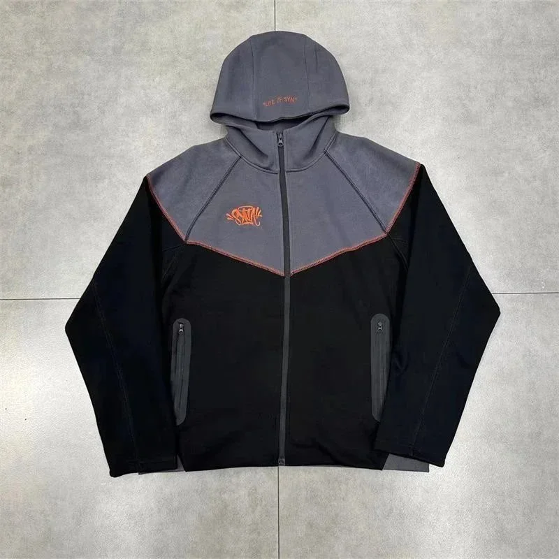Other CCYK-004深灰色上衣 Color Block Hoodie Jacket Grey - 1