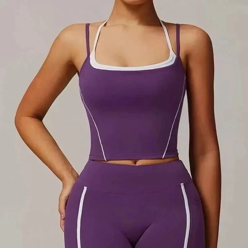 Other Purple Backless Crop Top with White Trim Purple - 1