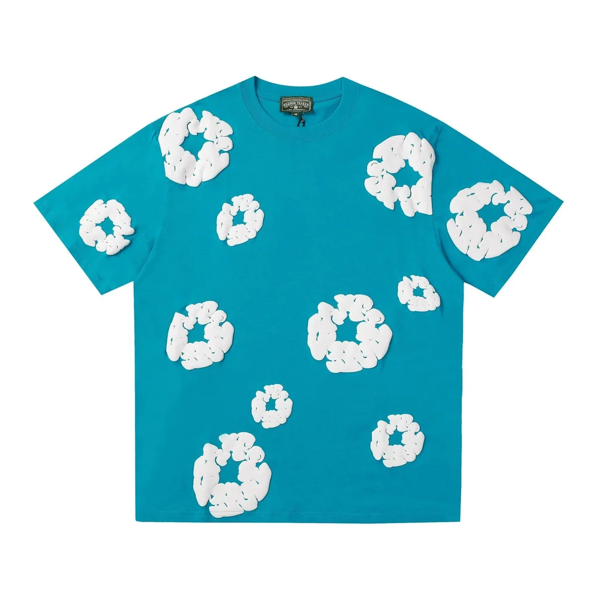 Other Unisex Turquoise Cloud Print T-Shirt Blue - 1