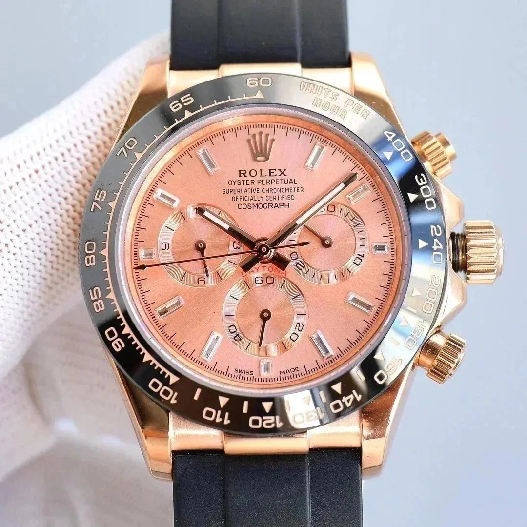 Rolex Rolex Daytona Pink Dial Gold Case Black Rubber Strap Watch Gold - 1