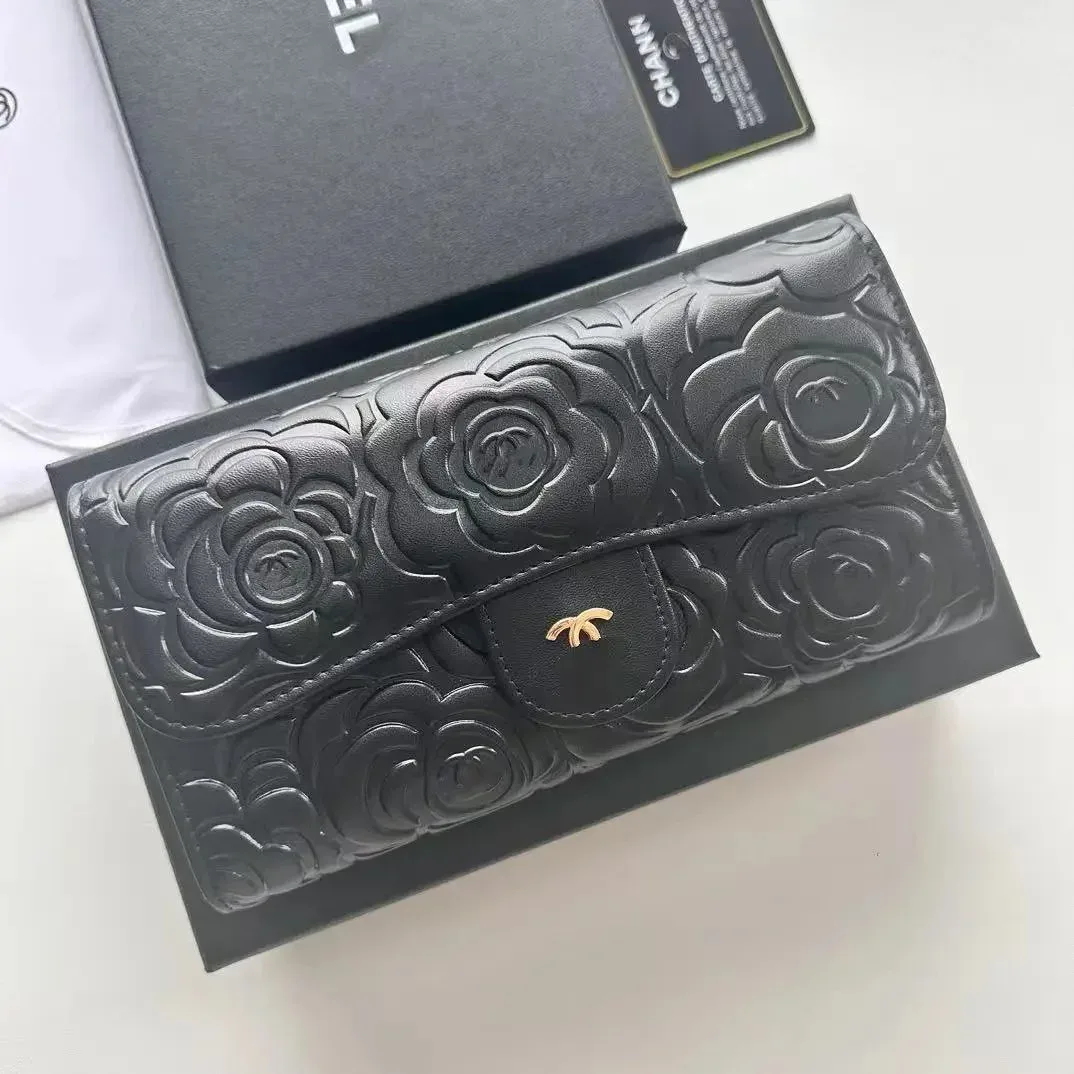 Chanel Chanel Classic Flap Black Camellia Gold Clasp Wallet Black