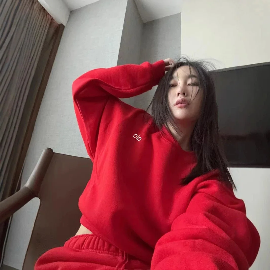 Other Red Solid Oversized Hoodie & Sweatpants Set Red - 1