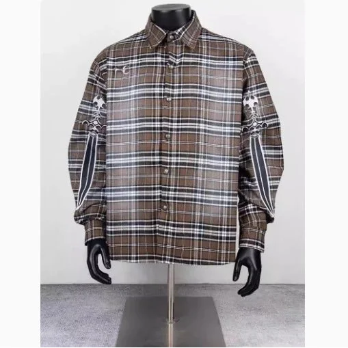 Other Plaid Western Shirt with Embroidered Sleeves Brown - 1