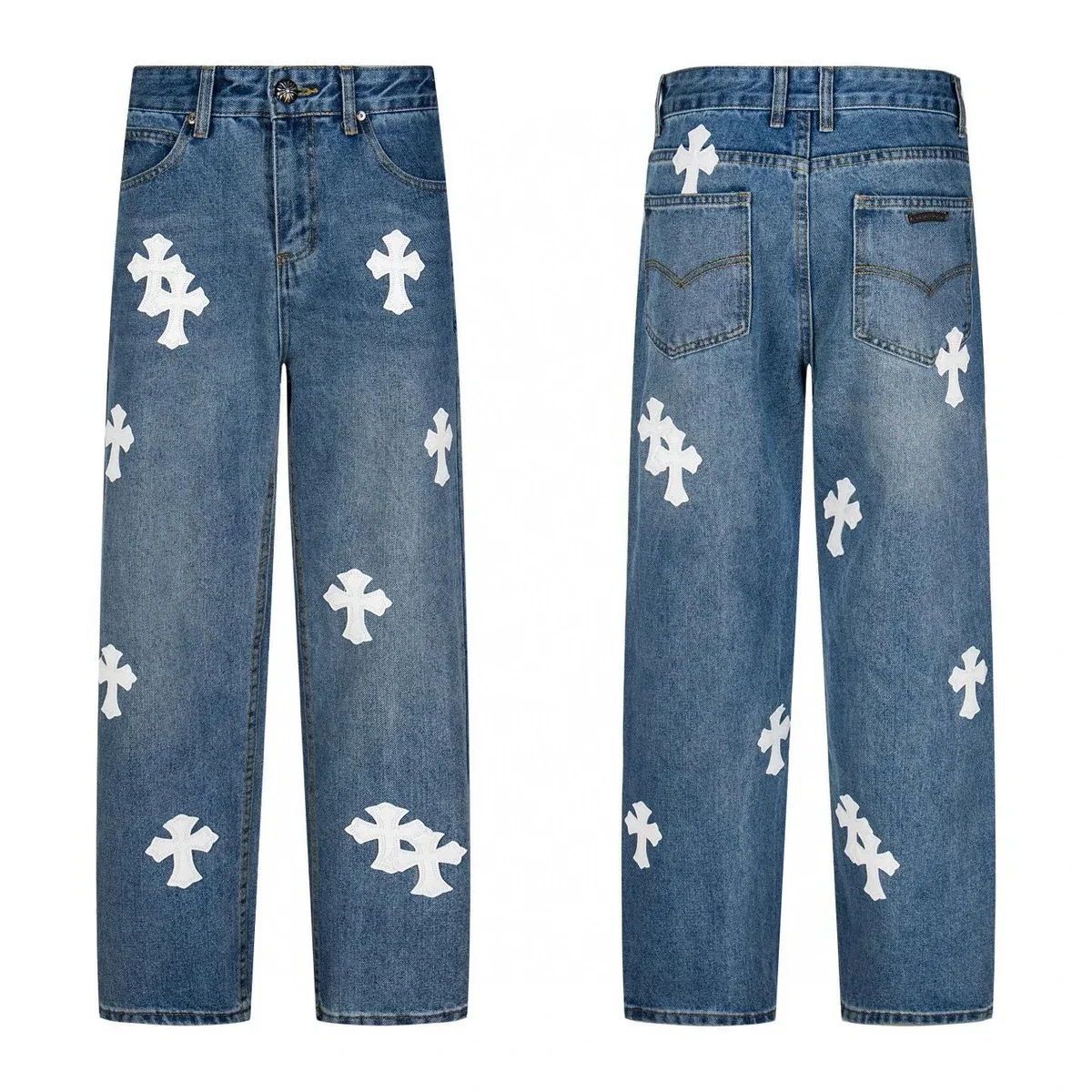 Chrome Hearts Chrome Hearts CH Cross Blue/White Cross Print Jeans Blue