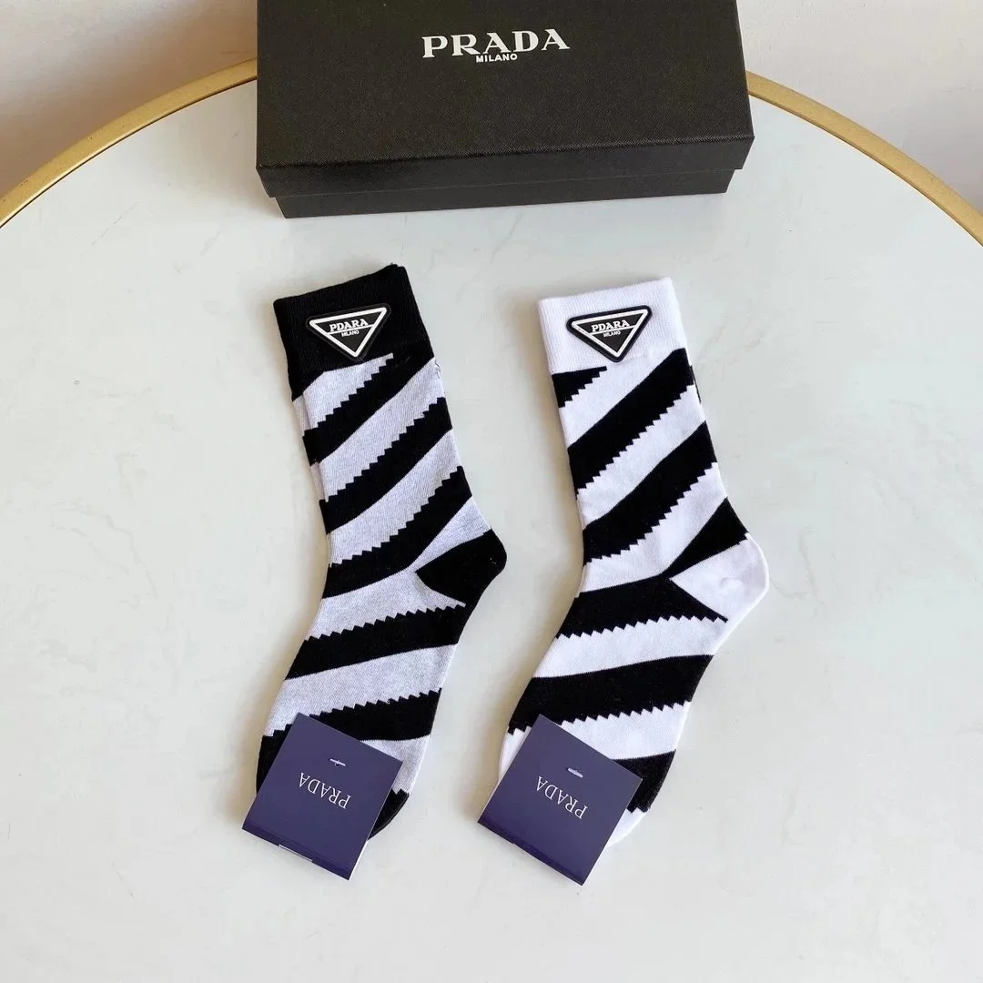 Prada Prada Black & White Striped Socks Black