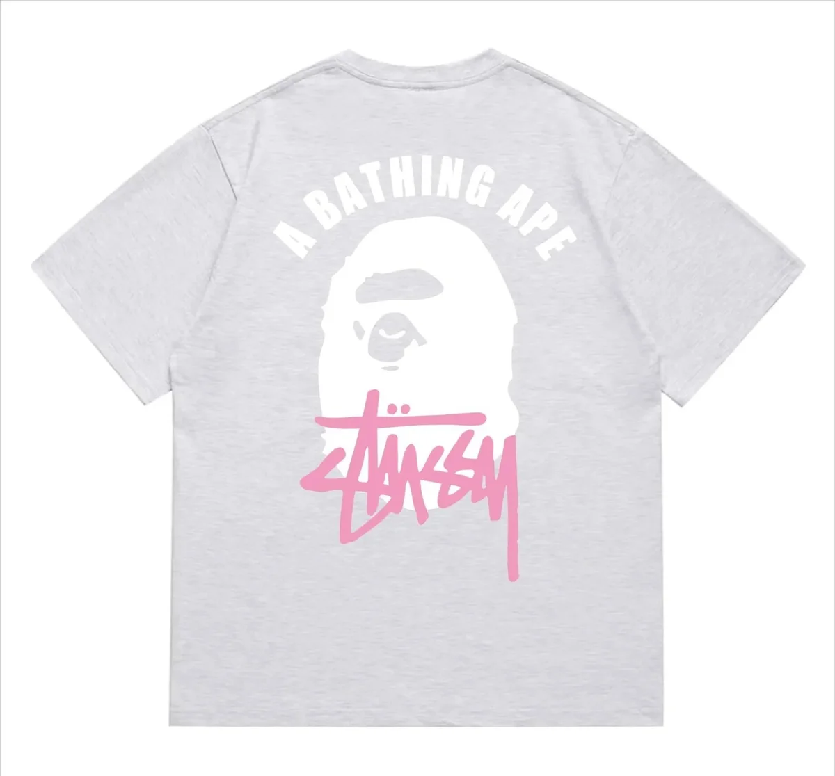 A Bathing Ape A Bathing Ape BAPE STA Grey Stussy Print T-Shirt Grey - 1