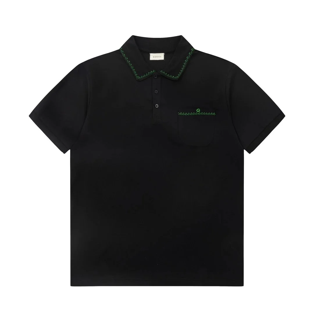 Gucci Gucci Black with Green Stitching Polo Shirt Black