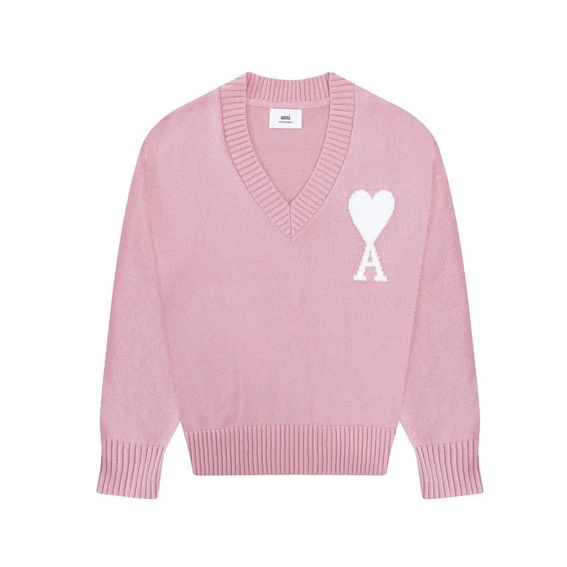 Ami Paris AMI Ami de Coeur Pink V-Neck Sweater Pink